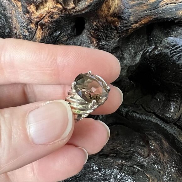 Vintage Clyde Duneier 3.63 ct Oval Smoky Quartz Ring Size 7 Sterling Silver CID - Picture 14 of 15